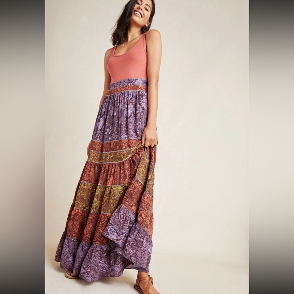 ANTHROPOLOGIE‎ COLIMA SNAKE PRINT MAXI DRESS Small